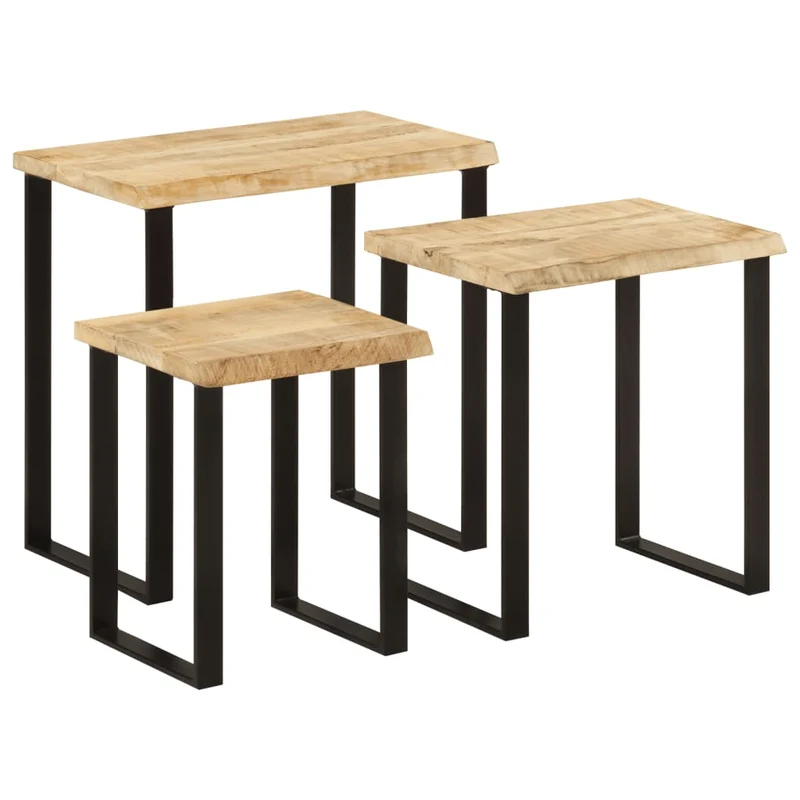 Lot de 3 tables d'appoint gigognes en bois de manguier massif et acier DEC032691