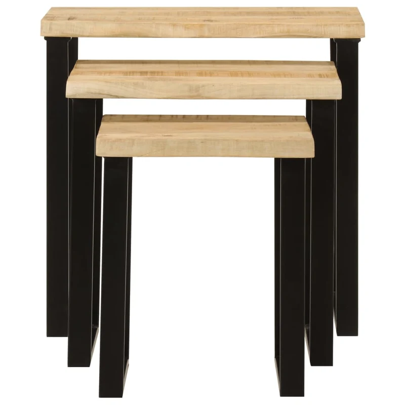 Lot de 3 tables d'appoint gigognes en bois de manguier massif et acier DEC032691