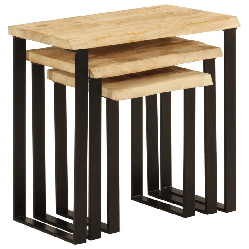 Lot de 3 tables d'appoint gigognes en bois de manguier massif et acier DEC032691