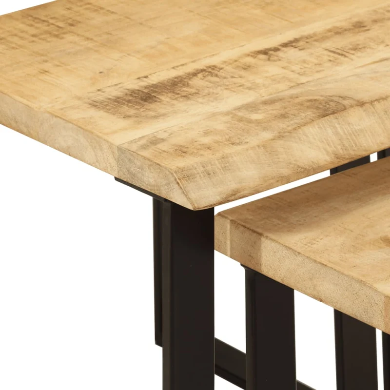Lot de 3 tables d'appoint gigognes en bois de manguier massif et acier DEC032691