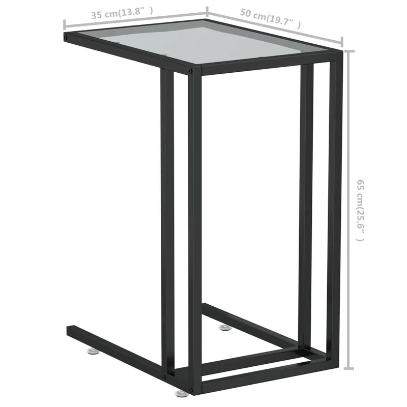 Table d'appoint table d'ordinateur bout de canapé 50 x 35 x 65 cm verre trempé transparent et fer DEC032512