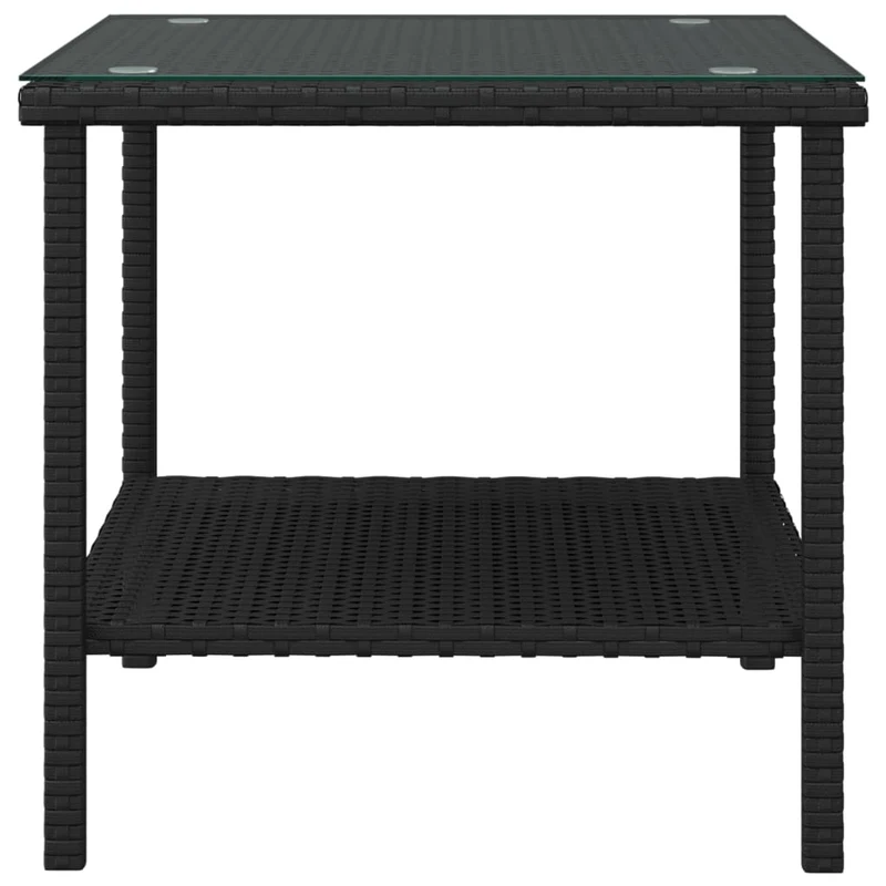 Table d'appoint pour intérieur ou extérieur 45 x 45 x 45 cm polyrotin noir et verre trempé DEC032487