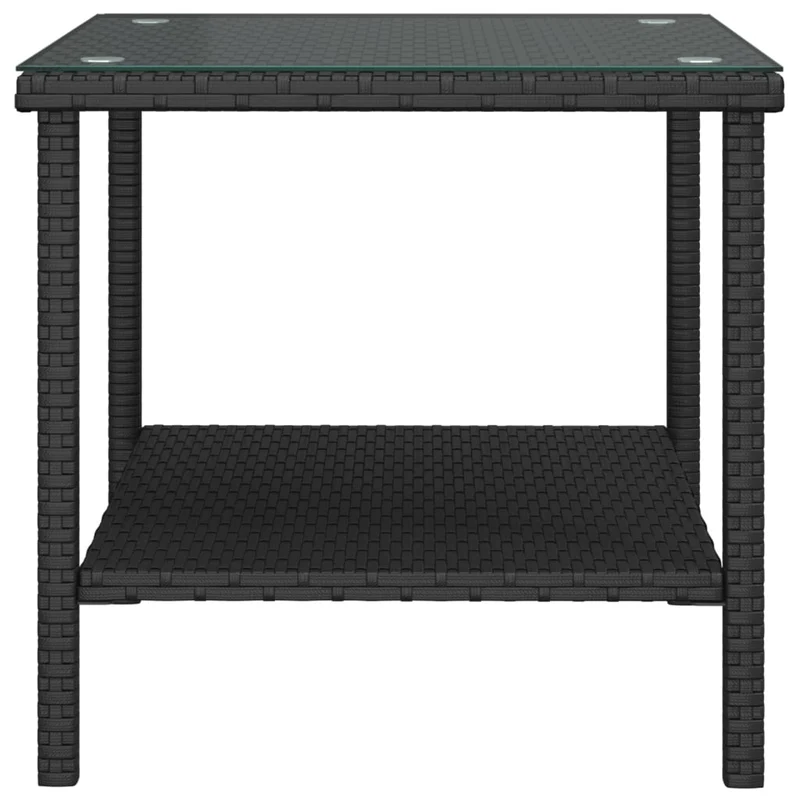 Table d'appoint pour intérieur ou extérieur 45 x 45 x 45 cm polyrotin noir et verre trempé DEC032487