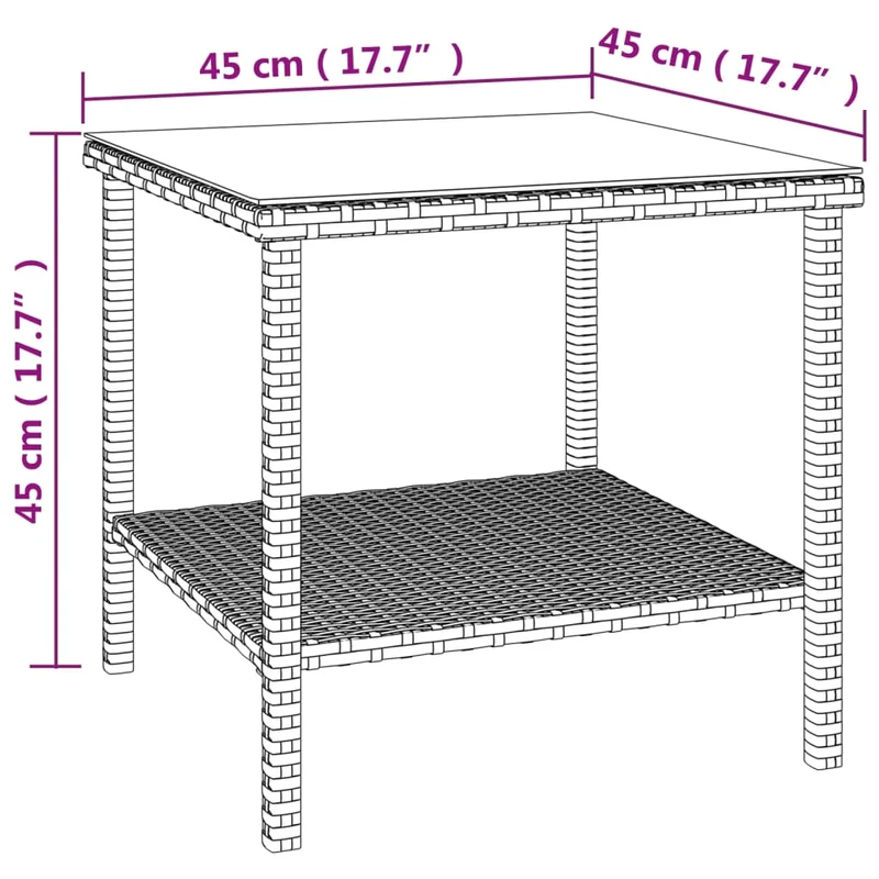 Table d'appoint pour intérieur ou extérieur 45 x 45 x 45 cm polyrotin noir et verre trempé DEC032487
