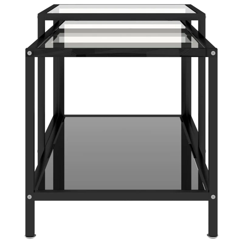 Lot de 2 tables basse de salon tables d'appoint en verre trempé noir et acier DEC032746