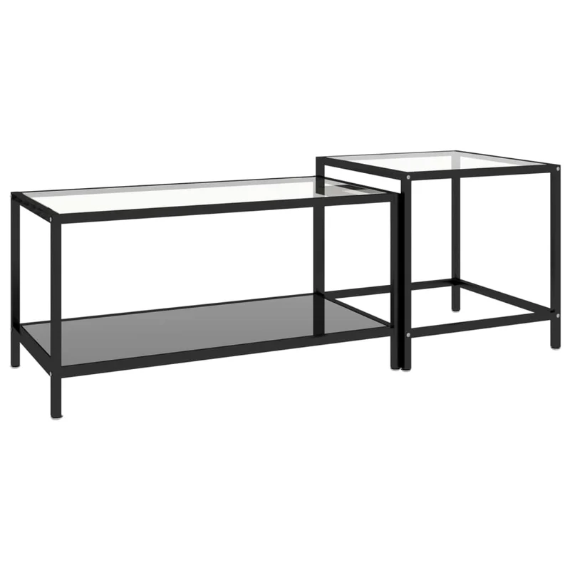 Lot de 2 tables basse de salon tables d'appoint en verre trempé noir et acier DEC032746