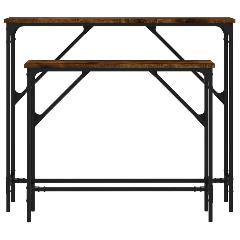 Lot de 2 tables d'appoint console en bois d'ingénierie marron et métal DEC032596