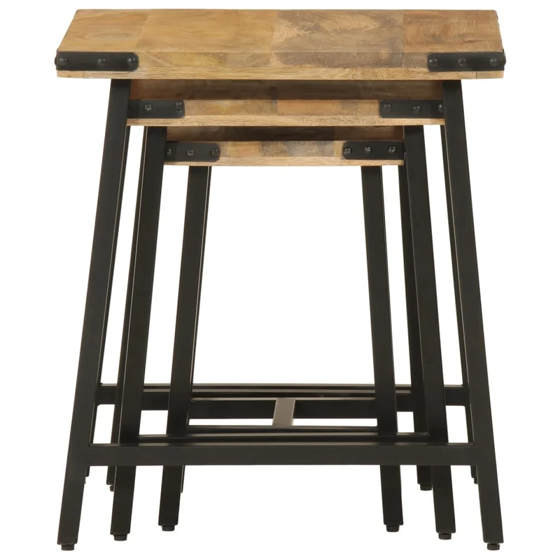 Lot de 3 tables d'appoint gigognes en bois massif de manguier et fer DEC032591