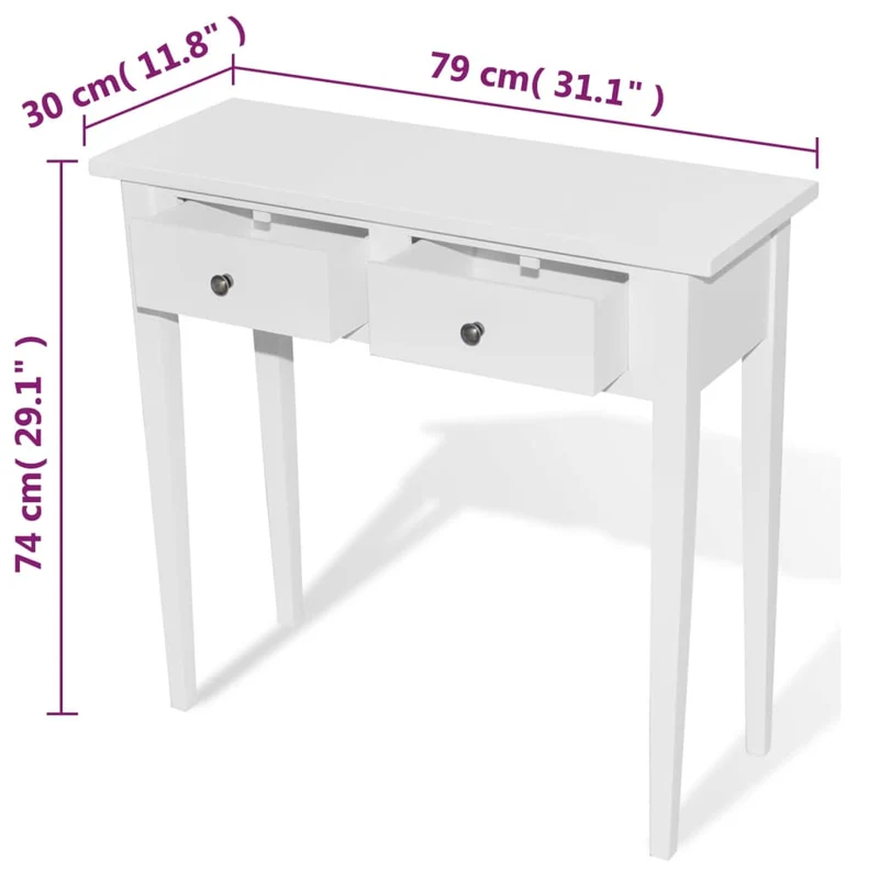 Table d'appoint console meuble coiffeuse avec 2 tiroirs MDF + bois de pin blanc DEC032564
