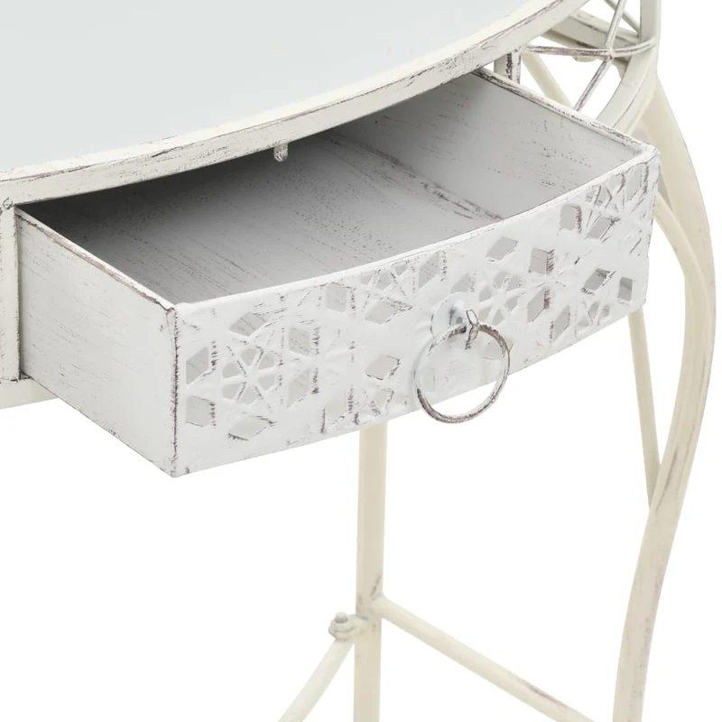 Table d'appoint console d'entrée avec tiroir 82 x 39 x 76 cm en métal blanc vieilli DEC032540