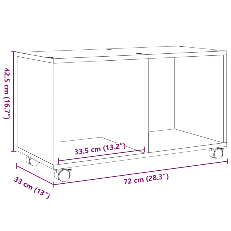 Mueble d'appoint sur roulettes 72 x 33 x 42,5 cm en bois d'ingénierie couleur chêne DEC031384