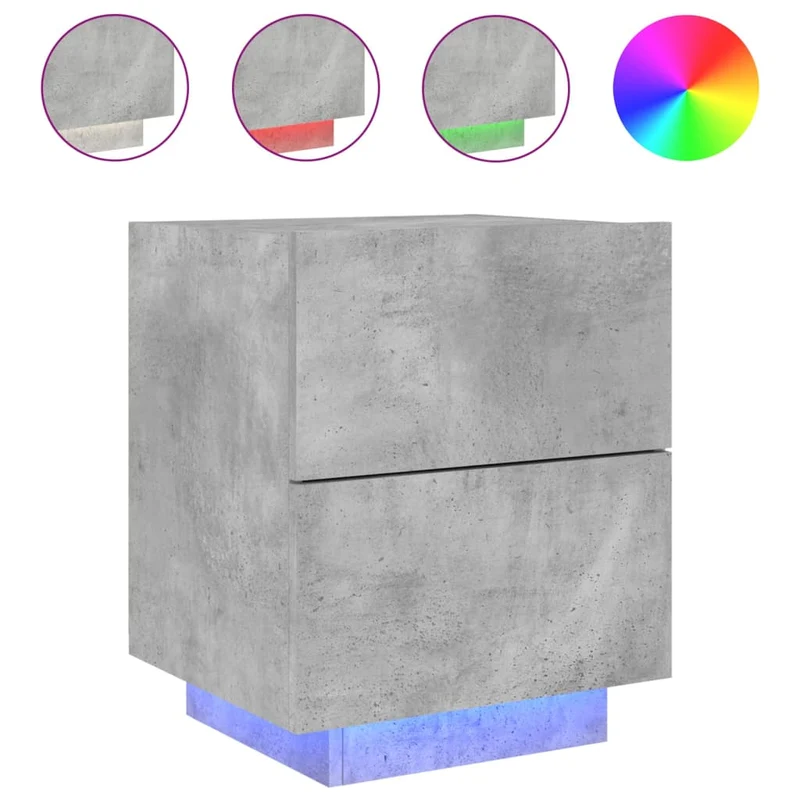 Lot de 2 tables de chevet avec tiroirs et LED 45 x 40 x 55 cm en bois d'ingénierie couleur gris béton DEC032857