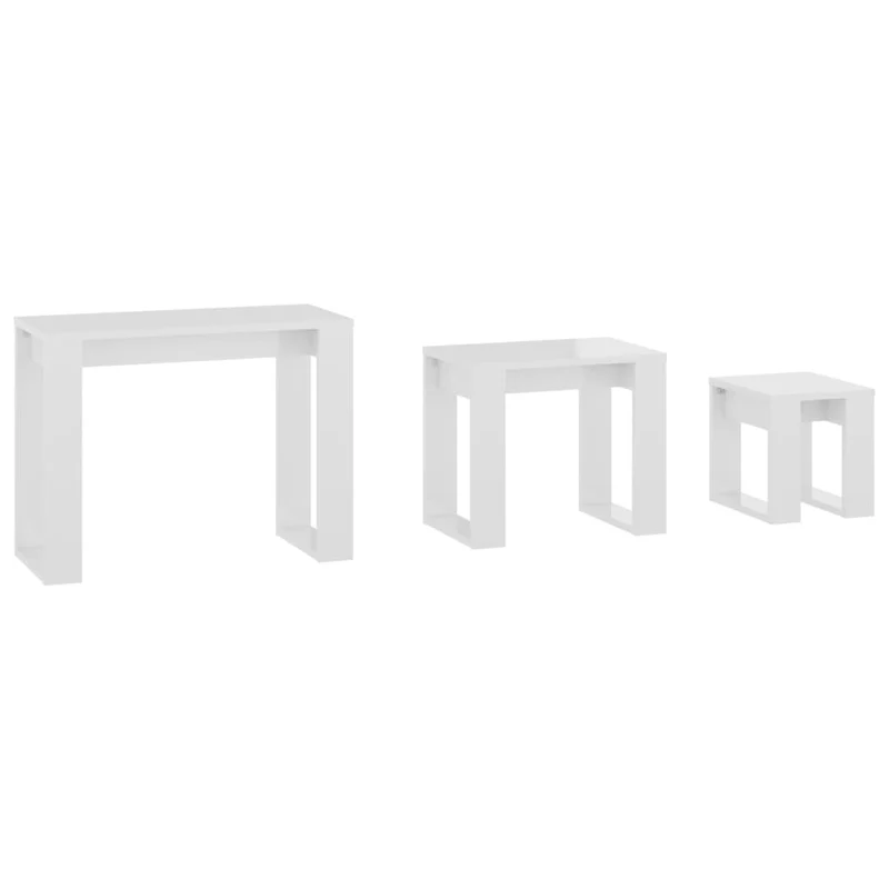 Lot de 3 tables d'appoint gigognes en bois d'ingénierie blanc brilliant DEC032699