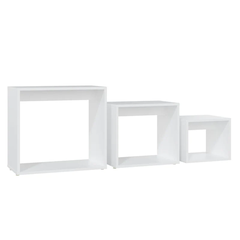 Lot de 3 tables d'appoint gigognes en aggloméré blanc DEC032694