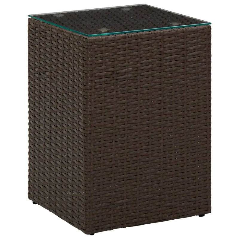 Lot de 3 tables d'appoint support de plantes dessus en verre et résine tressée marron DEC032665