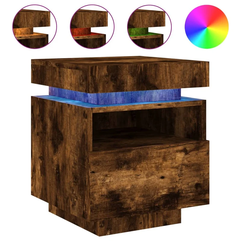 Lot de 2 tables de chevet avec tiroir et LED 40 x 39 x 48,5 cm en bois d'ingénierie marron DEC032826
