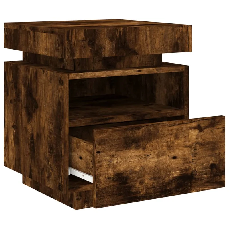 Lot de 2 tables de chevet avec tiroir et LED 40 x 39 x 48,5 cm en bois d'ingénierie marron DEC032826