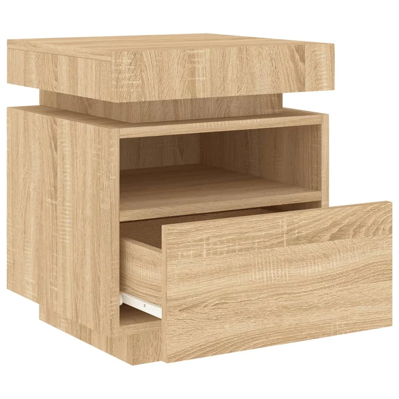 Table de chevet avec tiroir et LED 40 x 39 x 48,5 cm bois d'ingénierie couleur chêne DEC032778