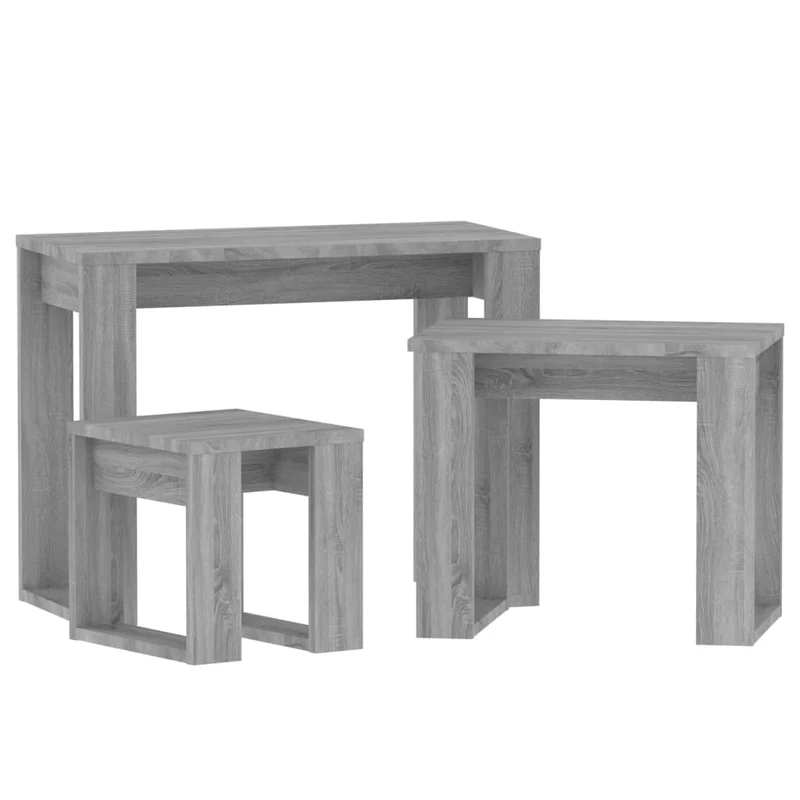 Lot de 3 tables d'appoint gigognes en bois d'ingénierie gris DEC032738