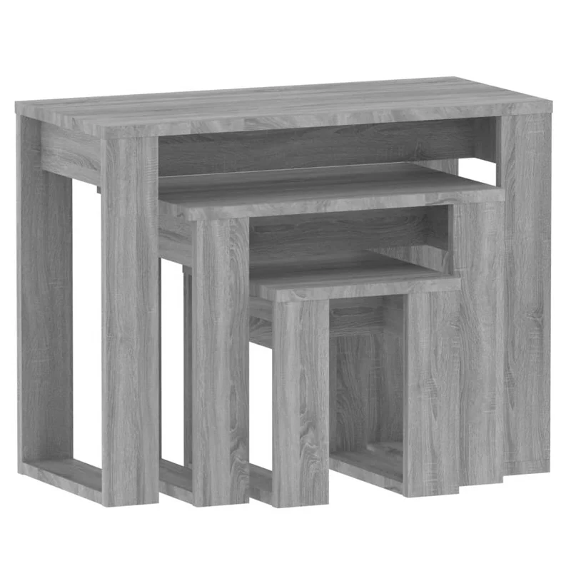 Lot de 3 tables d'appoint gigognes en bois d'ingénierie gris DEC032738