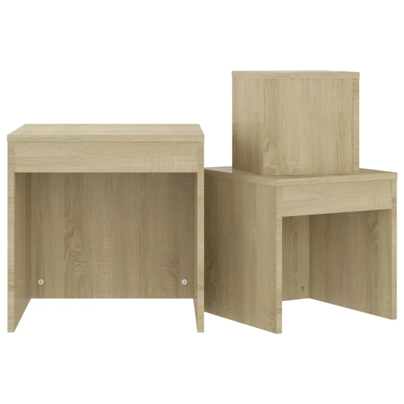 Lot de 3 tables d'appoint gigognes en aggloméré couleur chêne DEC032717