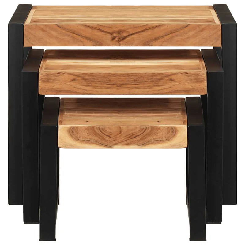 Lot de 3 tables d'appoint gigognes en bois solide et acier DEC032710