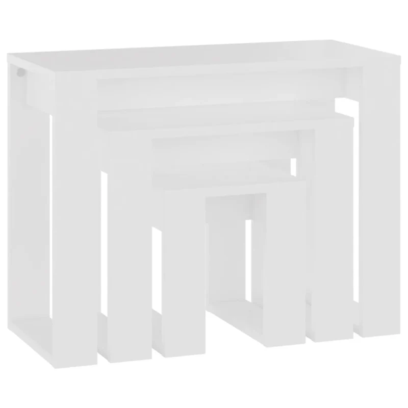 Lot de 3 tables d'appoint gigognes en bois d'ingénierie blanc DEC032696