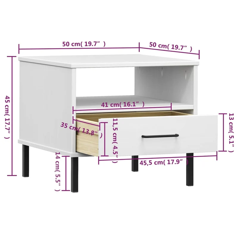 Table de chevet avec tiroir et compartiment en bois de pin blanc DEC032559