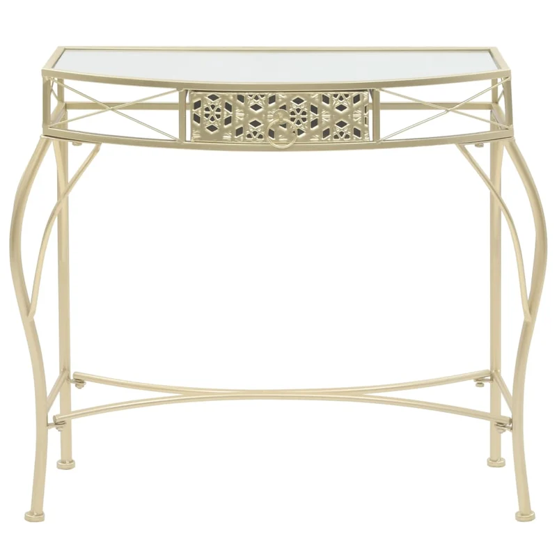 Table d'appoint console d'entrée avec tiroir 82 x 39 x 76 cm en métal doré et verre DEC032541