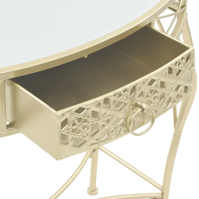 Table d'appoint console d'entrée avec tiroir 82 x 39 x 76 cm en métal doré et verre DEC032541