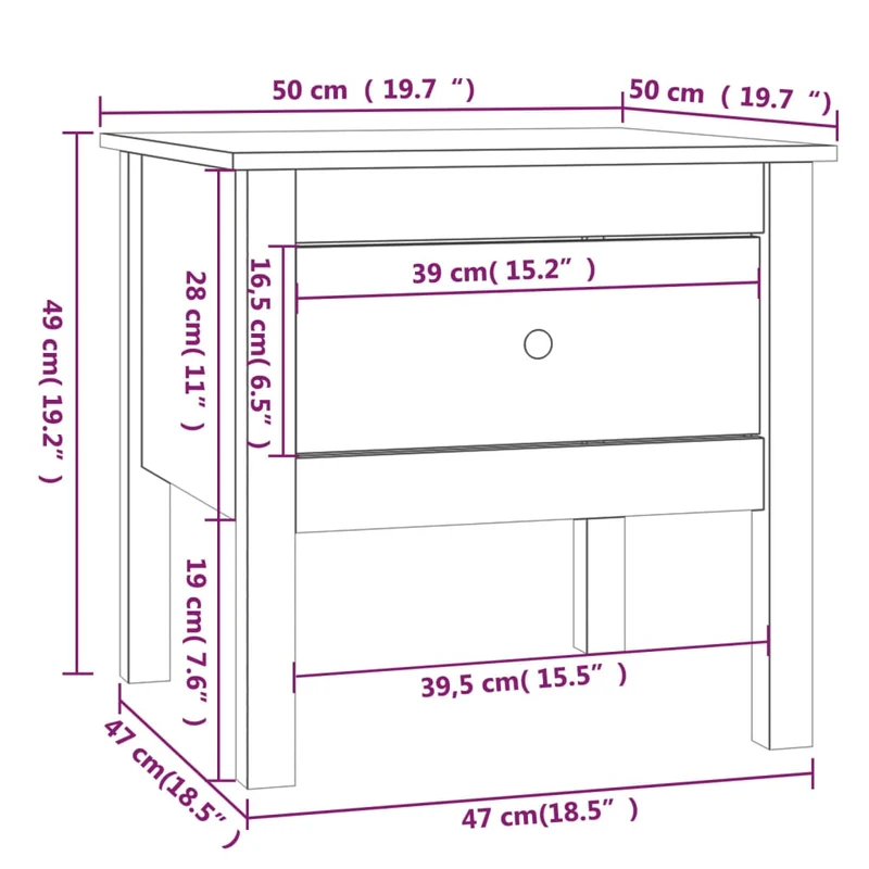 Table d'appoint chevet avec tiroir 50 x 50 x 49 cm en bois massif de pin brun DEC032473