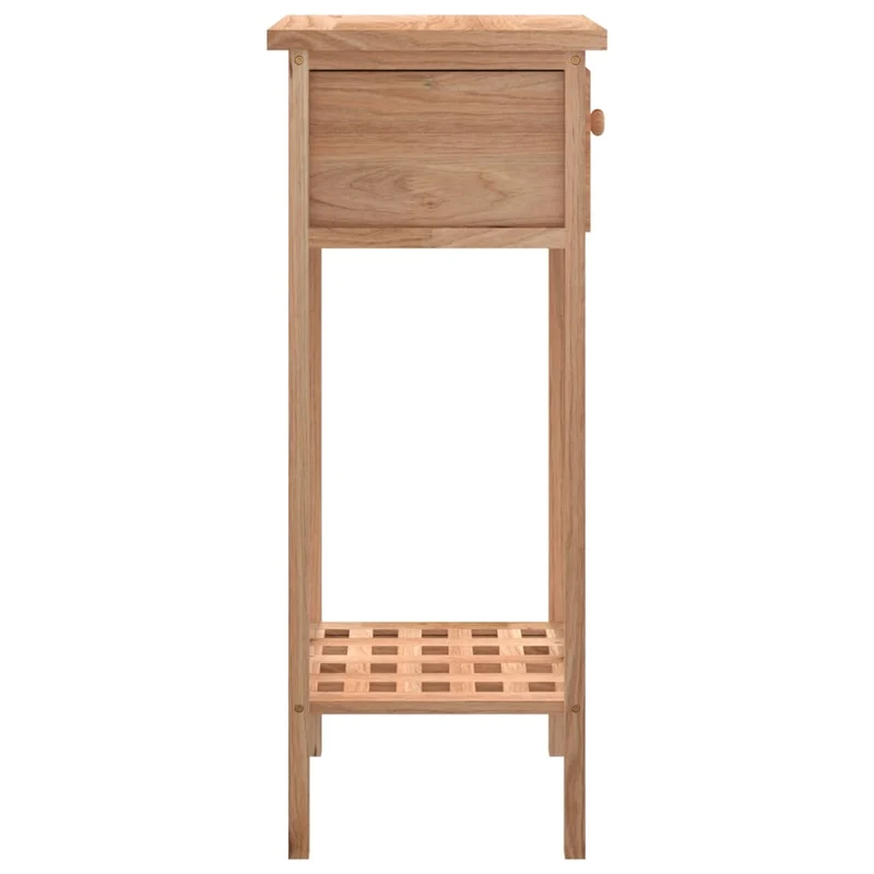 Table d'appoint support plante avec tiroir et étagère 25 x 25 x 60 cm bois massif de noyer DEC032340