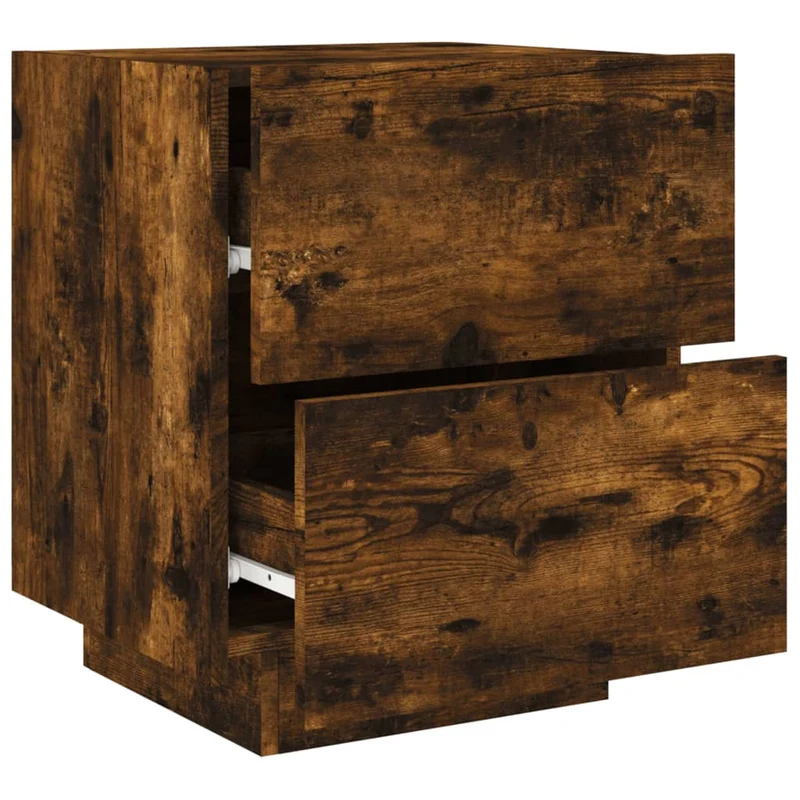 Table de chevet avec tiroirs et lumières LED RVB bois d'ingénierie marron DEC032790