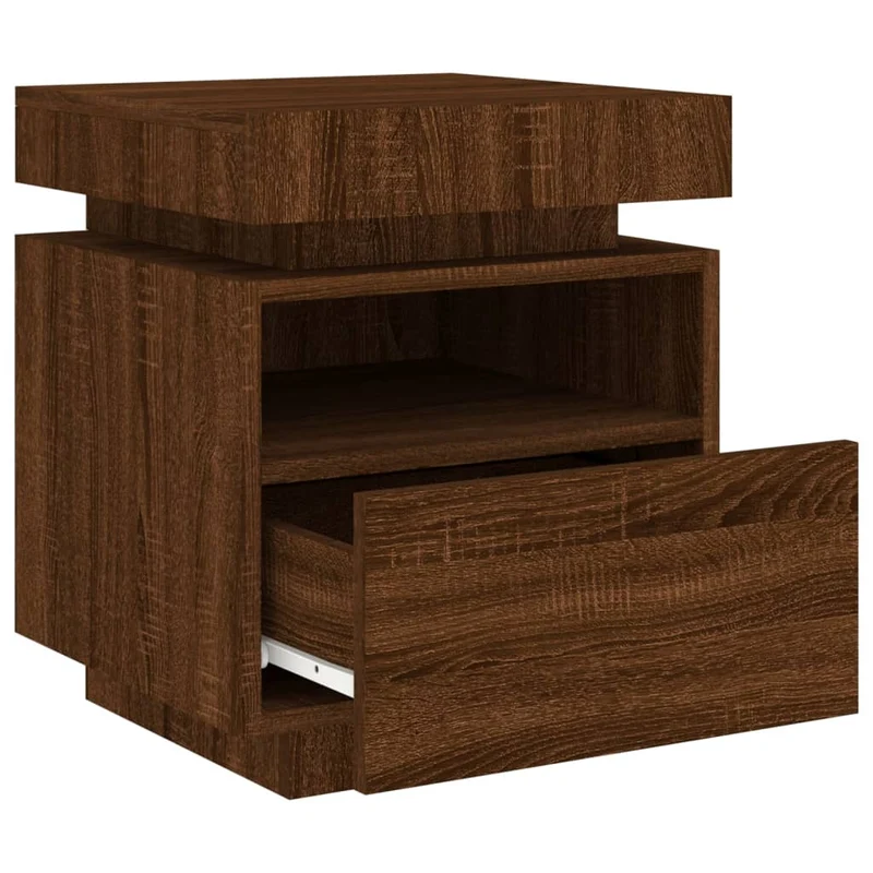 Table de chevet avec tiroir lumières LED RVB 40 x 39 x 48,5 cm bois d'ingénierie marron DEC032771