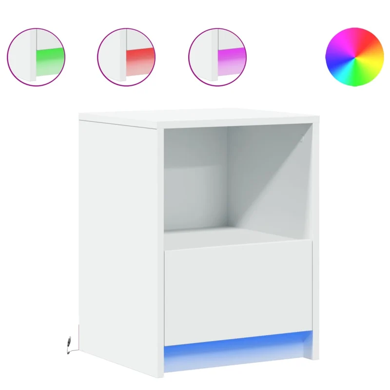 Table de chevet avec tiroir et LED RVB 38 x 34 x 50 cm bois d'ingénierie blanc DEC032766