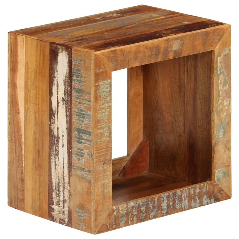 Meuble d'appoint support de plante bout de canapé 40 x 30 x 40 cm bois de récupération effet vieilli DEC032751