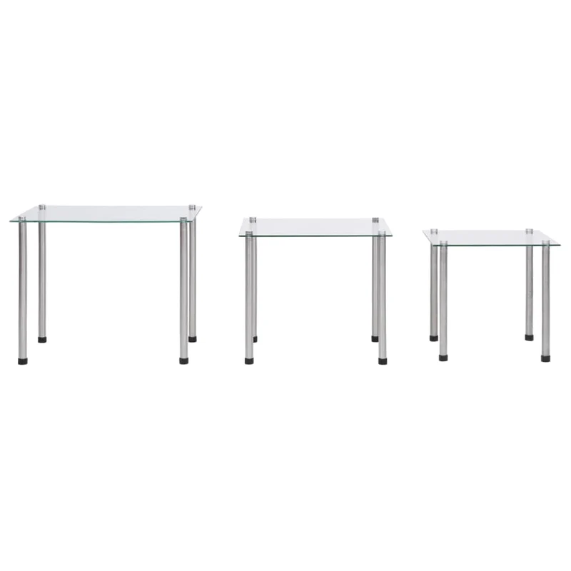 Lot de 3 tables d'appoint gigognes en verre trempé transparent et acier DEC032740