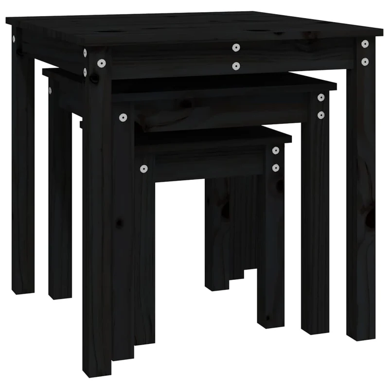 Lot de 3 tables d'appoint gigognes en bois de pin noir DEC032733