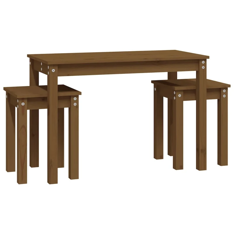 Lot de 3 tables d'appoint gigognes en bois de pin couleur marron miel DEC032727
