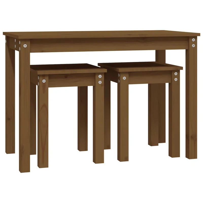 Lot de 3 tables d'appoint gigognes en bois de pin couleur marron miel DEC032727