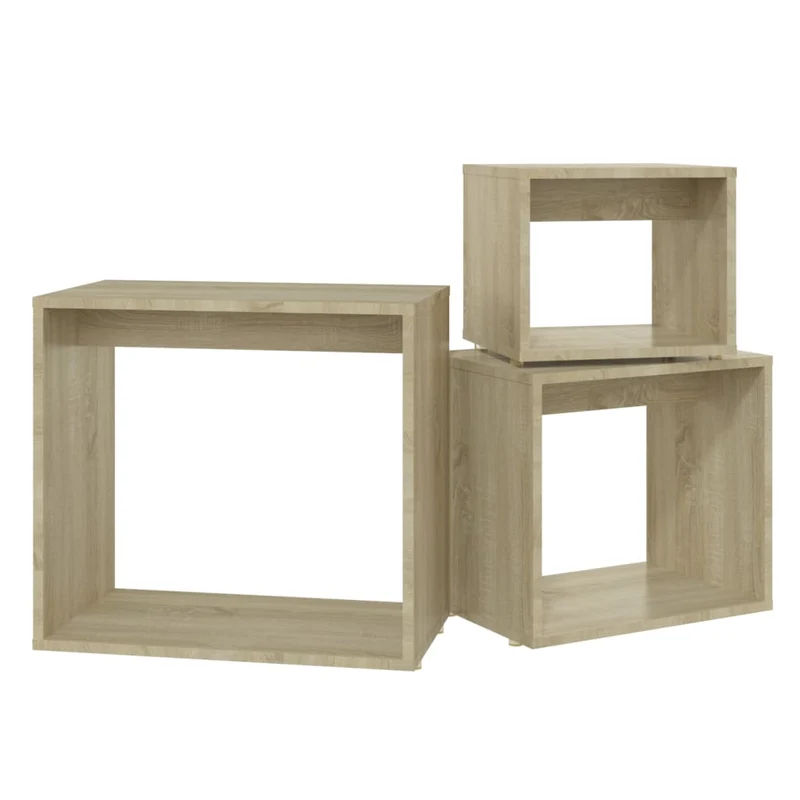 Lot de 3 tables d'appoint gigognes en aggloméré couleur chêne DEC032718