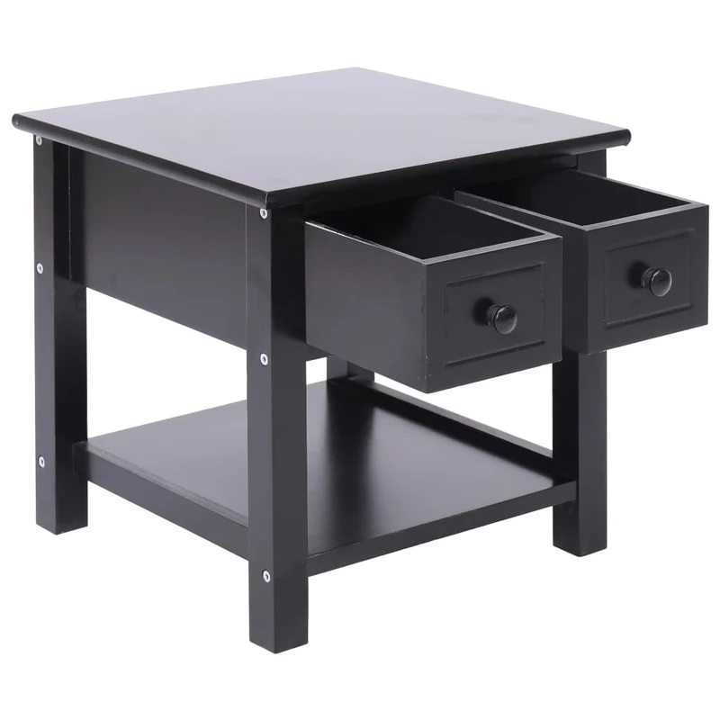 Table d'appoint chevet avec tiroirs 40 x 40 x 40 cm bois de paulownia et MDF noir DEC032484