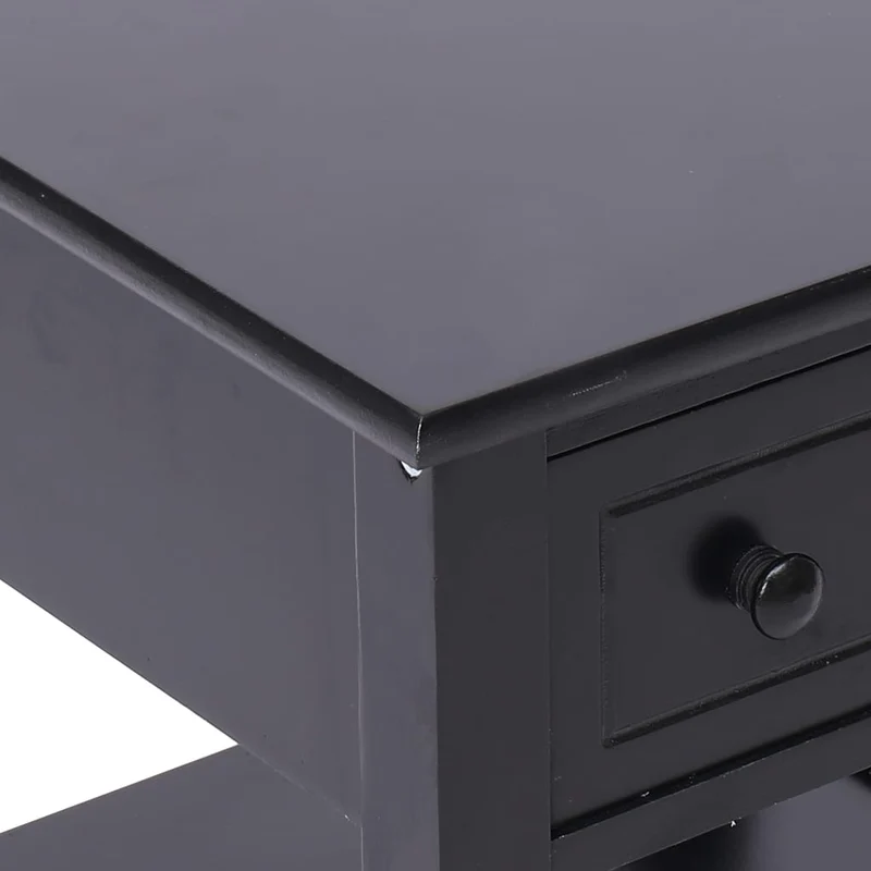 Table d'appoint chevet avec tiroirs 40 x 40 x 40 cm bois de paulownia et MDF noir DEC032484