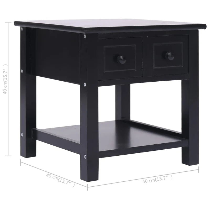 Table d'appoint chevet avec tiroirs 40 x 40 x 40 cm bois de paulownia et MDF noir DEC032484