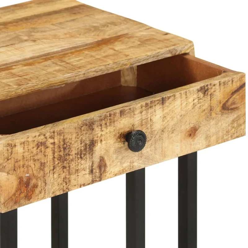 Table d'appoint bout de canapé avec tiroir en forme de U 45 x 30 x 61cm bois de manguier et acier DEC032433
