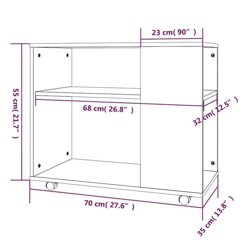 Table d'appoint meuble de salon sur roulettes 70 x 35 x 55 cm bois d'ingénierie marron DEC032395