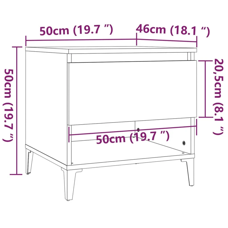 Table d'appoint avec tiroir bout de canapé 50 x 46 x 50 cm bois d'ingénierie blanc brilliant DEC032369