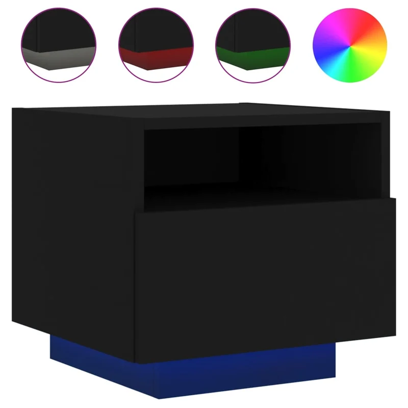 Lot de 2 tables de chevet avec tiroirs et lumières LED RVB 40 x 39 x 37 cm bois d'ingénierie noir DEC032834
