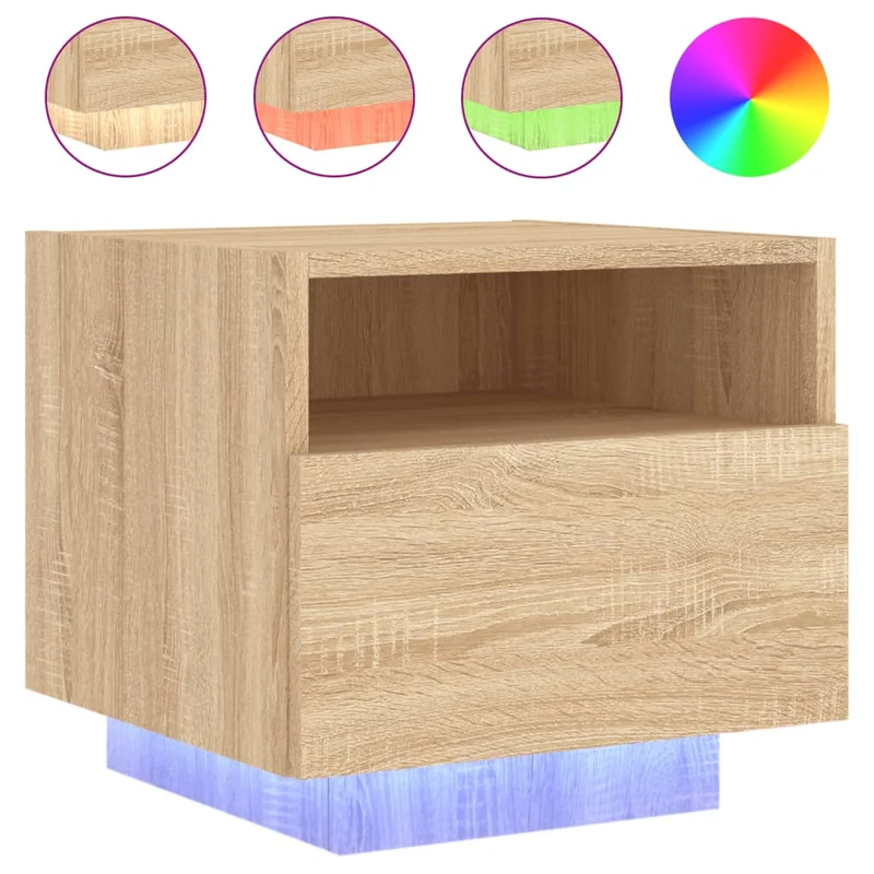 Lot de 2 tables de chevet avec tiroir et lumières LED RVB en bois d'ingénierie couleur chêne DEC032830