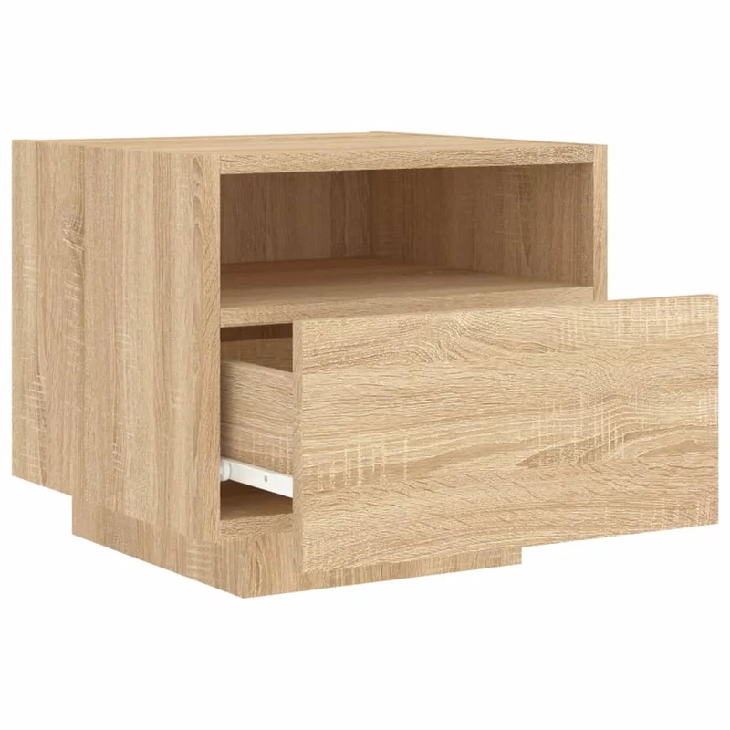 Lot de 2 tables de chevet avec tiroir et lumières LED RVB en bois d'ingénierie couleur chêne DEC032830